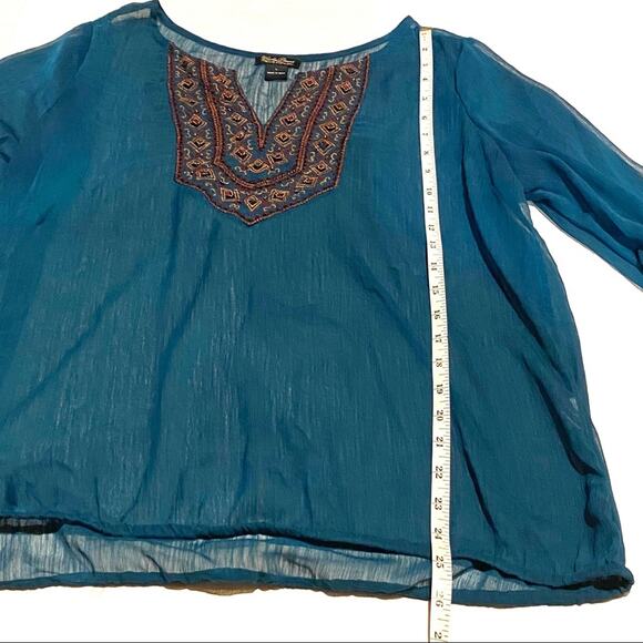 Lucky Brand Sheer Beaded Embellished Blouse Top Career Women's L Large - Picture 7 of 7
